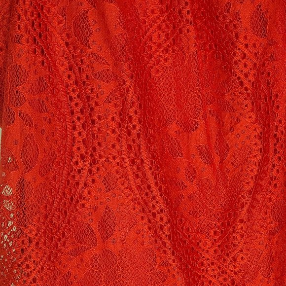 Express Red Eyelash Lace Overlay High Neck Cut Out Tank Top Blouse, Sz XS - Picture 3 of 6